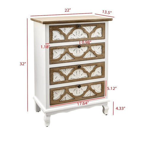 White & Natural Wood Vintage 4-Drawer Chest | Bedroom Storage Dresser – Oakvello