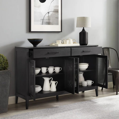Black Finish Solid Wood Sideboard | Bold Living Room Storage Cabinet – Oakvello