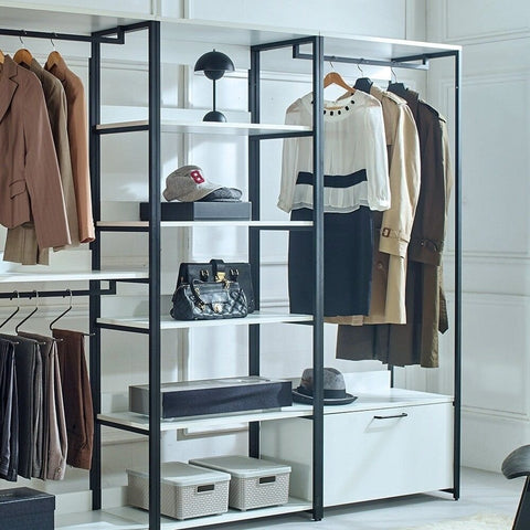 Solid Wood Bedroom Wardrobe | 1 Drawer & 5 Compartments Storage – Oakvello