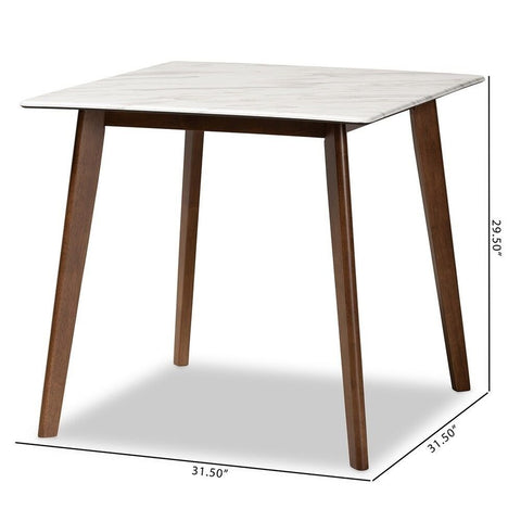 Walnut Brown Solid Wood Dining Table with Faux Marble Top | Kitchen Furniture – Oakvello