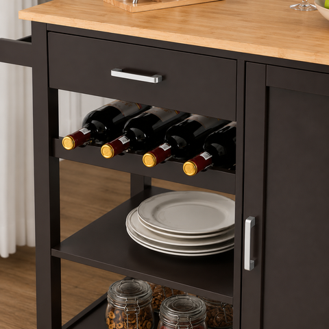 Brown Solid Wood Trolley Storage Cabinet | Mobile Kitchen & Living Room Furniture – Oakvello