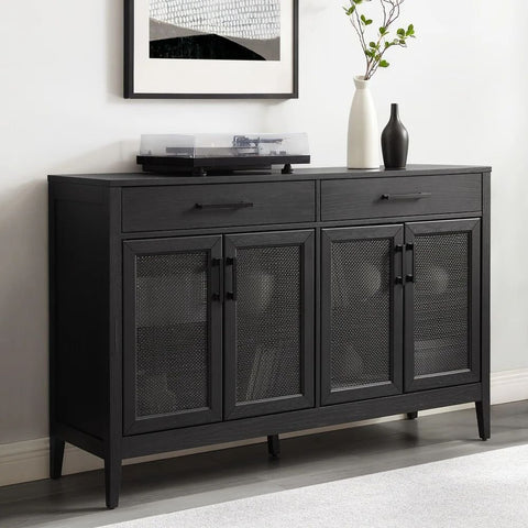 Black Finish Solid Wood Sideboard | Bold Living Room Storage Cabinet – Oakvello