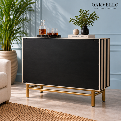 Striped Black Bone Inlay Bar Cabinet