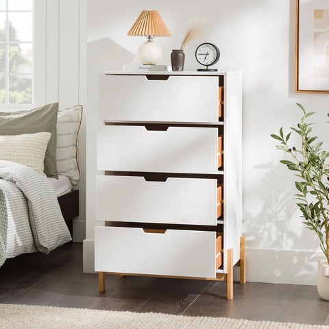 Minimal 4-Drawer Solid Wood Chest | Bedroom Storage Dresser – Oakvello