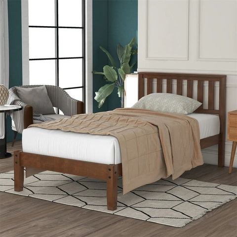 Solid Wood Bed with Headboard & Slat Support | Bedroom Furniture – Oakvello