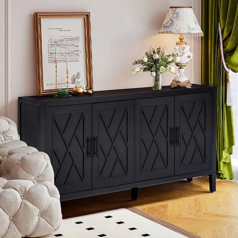 Black Finish Accent Sideboard | Bold Living Room Storage Cabinet – Oakvello