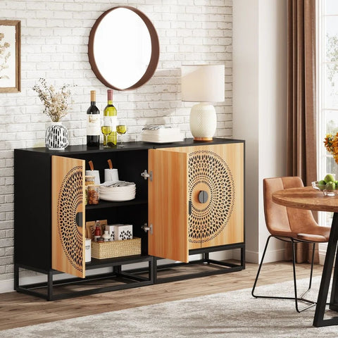 4-Door Storage Cabinet with Shelves | Large Solid Wood Organiser – Oakvello