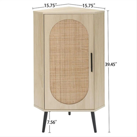 Solid Wood Corner Storage Shelf Cabinet with Metal Legs | Living Room Furniture – Oakvello
