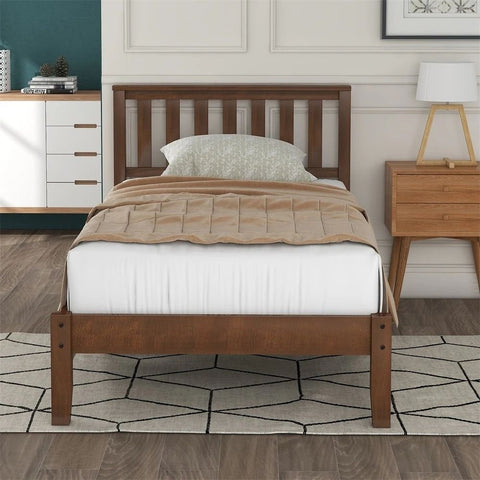 Solid Wood Bed with Headboard & Slat Support | Bedroom Furniture – Oakvello