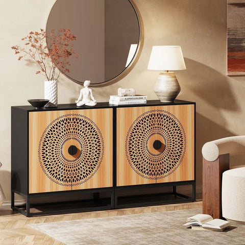 4-Door Storage Cabinet with Shelves | Large Solid Wood Organiser – Oakvello