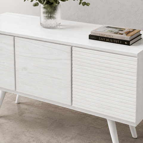 Mid-Century 3-Door Solid Wood Cabinet | Retro Living Room Storage – Oakvello