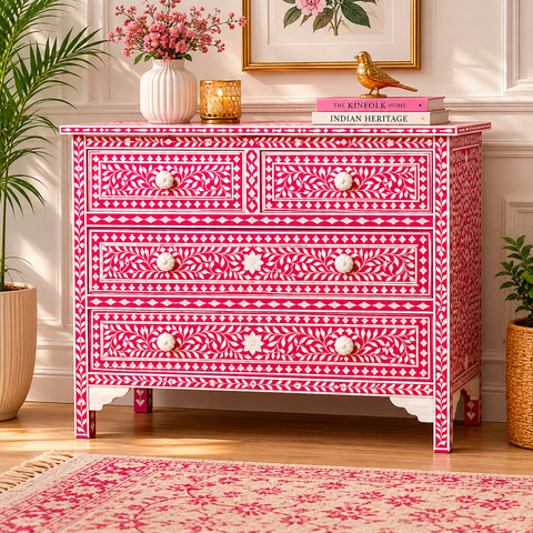 Bone Inlay Chest of Drawers | Handcrafted Artisan Bedroom Dresser – Oakvello
