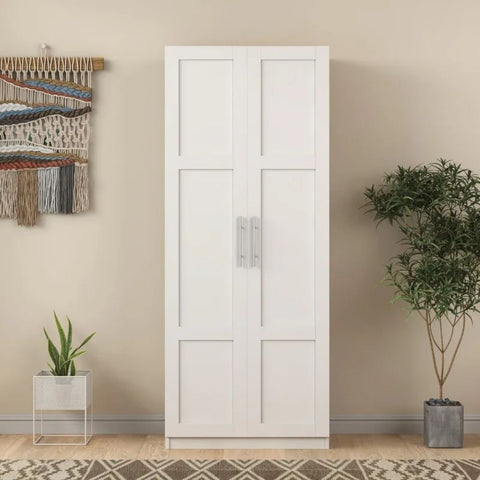 White Solid Wood 2-Door Wardrobe | Bedroom Storage Furniture – Oakvello