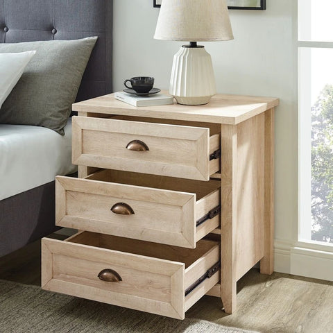 Solid Wood 3-Drawer Nightstand | Spacious Bedroom Bedside Table – Oakvello