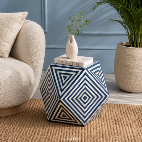 Indigo Labyrinth Bone Inlay Side Table