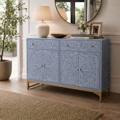 Floral Bone Inlay Cabinet | Handcrafted Artisan Storage Furniture – Oakvello