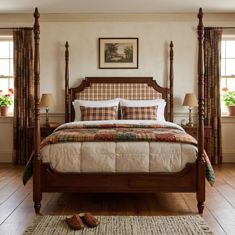 Dunmore Poster Bed | Hand-Turned Four-Poster Bed in Dark Walnut – Oakvello