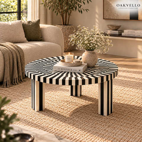Black & White Sunburst Coffee Table I Oakvello