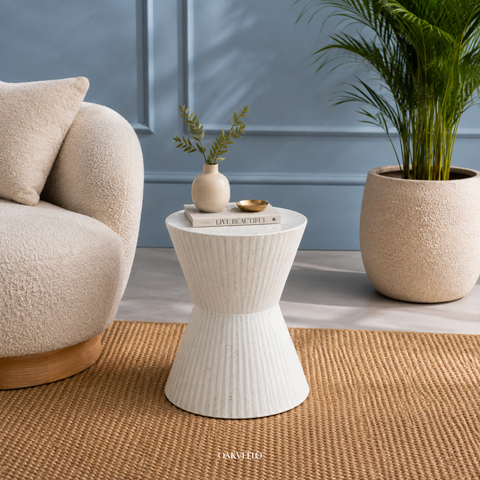 Fluted Ivory Hourglass Side Table