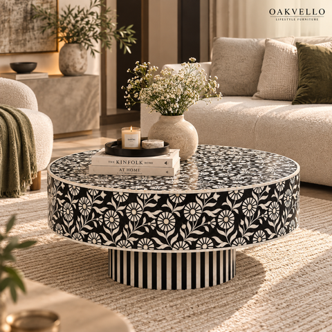 Monarch Noir Bone Inlay Coffee Table| Handcrafted Artisan Living Room Centre Table – Oakvello