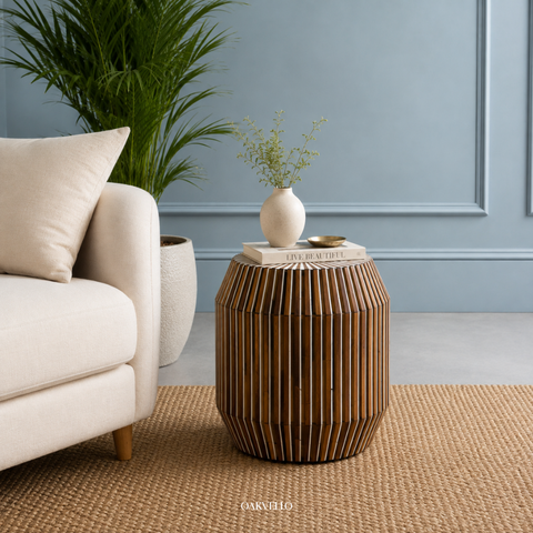 Ribbed Barrel Bone Inlay Side Table