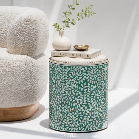 Emerald Leaf Pearl Inlay Side Table