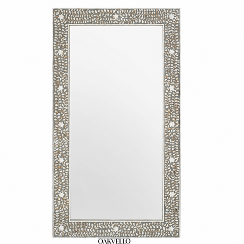 Shell Inlay Geometric Hexagon Full Length Floor Mirror – Grey & White