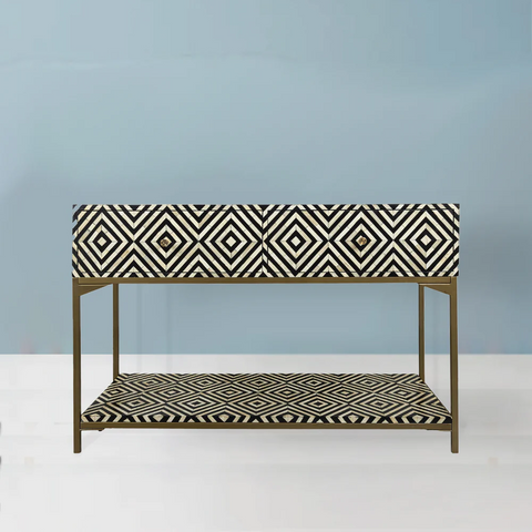 Jaipuri Bone Inlay Console Table | Handcrafted Artisan Entryway Furniture – Oakvello