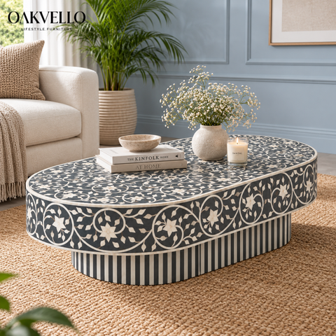 Black & White Bone Inlay Coffee Table | Handcrafted Artisan Living Room Furniture – Oakvello