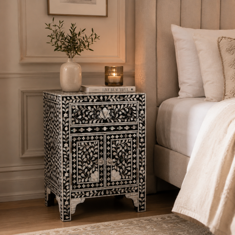 Ivory Vine Bone Inlay Bedside Cabinet
