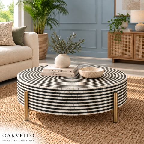 Jodhpuri Black Bone Inlay Coffee Table | Artisan Living Room Furniture – Oakvello