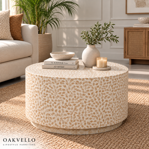 Round Bone Inlay Coffee Table | Handcrafted Artisan Living Room Furniture – Oakvello