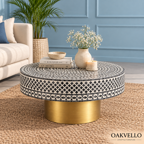 Bone Inlay Coffee Table | Handcrafted Artisan Living Room Centre Table – Oakvello