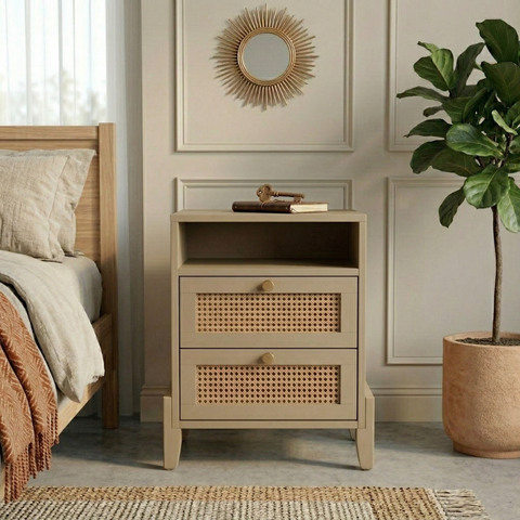 Veda Teak Wood Bedside Table | Heritage Mid-Century Nightstand – Oakvello