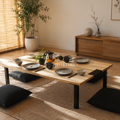 Tatami Low Table | Solid Wood Floor Dining Table with Metal Legs