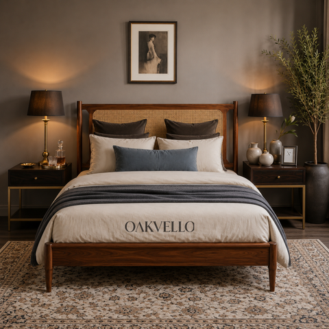 Riviera Rattan Bed – Solid Teakwood & Cane Headboard