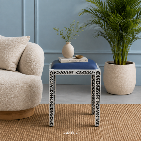 Noir Bloom Bone Inlay Side Table