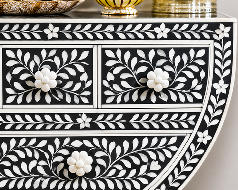 Ajmeri Black Bone Inlay Curved Console Table | Artisan Entryway Furniture – Oakvello