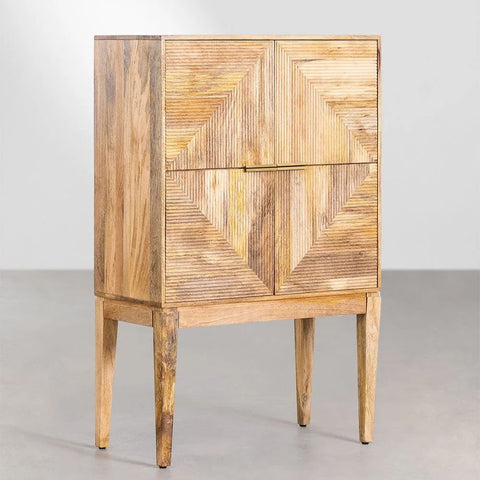 Baty Design Tall Solid Mango Wood Sideboard | High Living Room Storage – Oakvello
