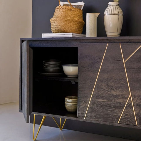 Jodhpur Black Solid Wood Sideboard | Bold Living Room Storage Cabinet – Oakvello
