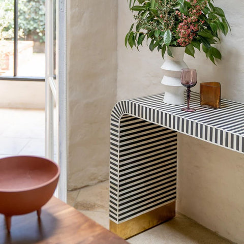 Black Bone Inlay Console Table | Artisan Handcrafted Entryway Furniture – Oakvello