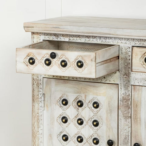 White Solid Sheesham Wood Sideboard | Painted Living Room Storage Cabinet – Oakvello