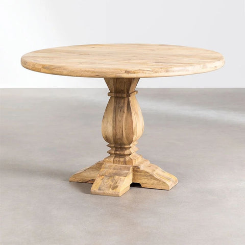 Rusbby Round Solid Mango Wood Dining Table | Kitchen & Dining Furniture – Oakvello