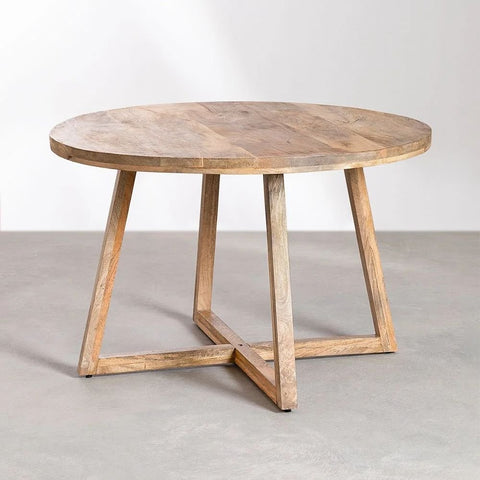 Laysa 120cm Round Solid Mango Wood Dining Table | Kitchen Furniture – Oakvello