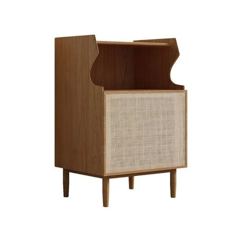 Natural Solid Wood & Cane Bedside Table | Boho Bedroom Nightstand – Oakvello