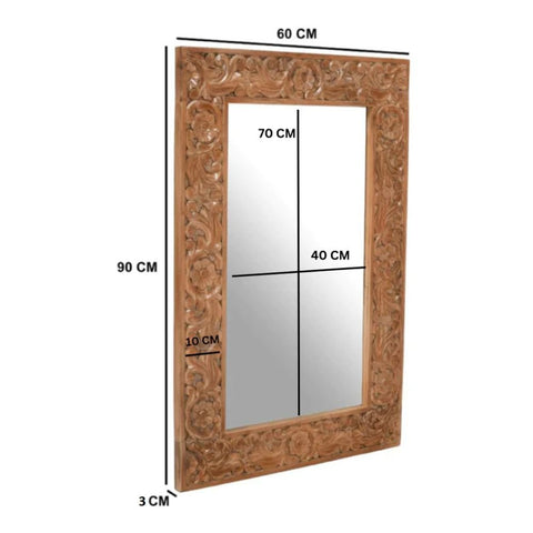 Carved Solid Mango Wood Large Mirror | Handcrafted Decorative Wall Mirror – Oakvello