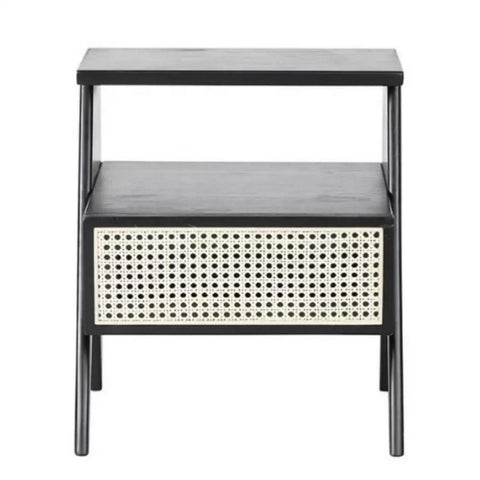 Rattan Cane Solid Wood Nightstand | Boho Bedroom Bedside Table – Oakvello