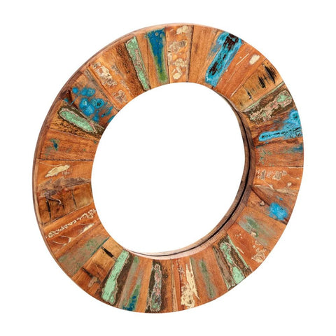 Large Reclaimed Boat Wood Round Mirror | Eco-Friendly Decorative Wall Mirror – Oakvello