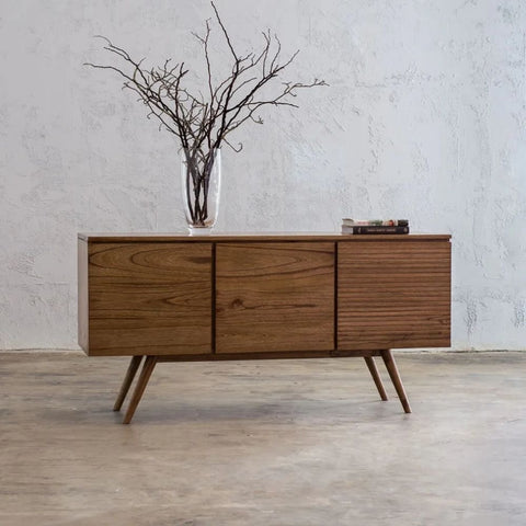 Mid-Century 3-Door Solid Wood Cabinet | Retro Living Room Storage – Oakvello