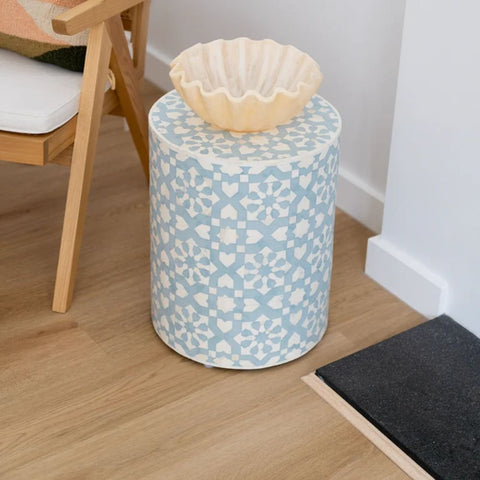 Bone Inlay Round Side Table | Handcrafted Artisan Living Room Accent – Oakvello